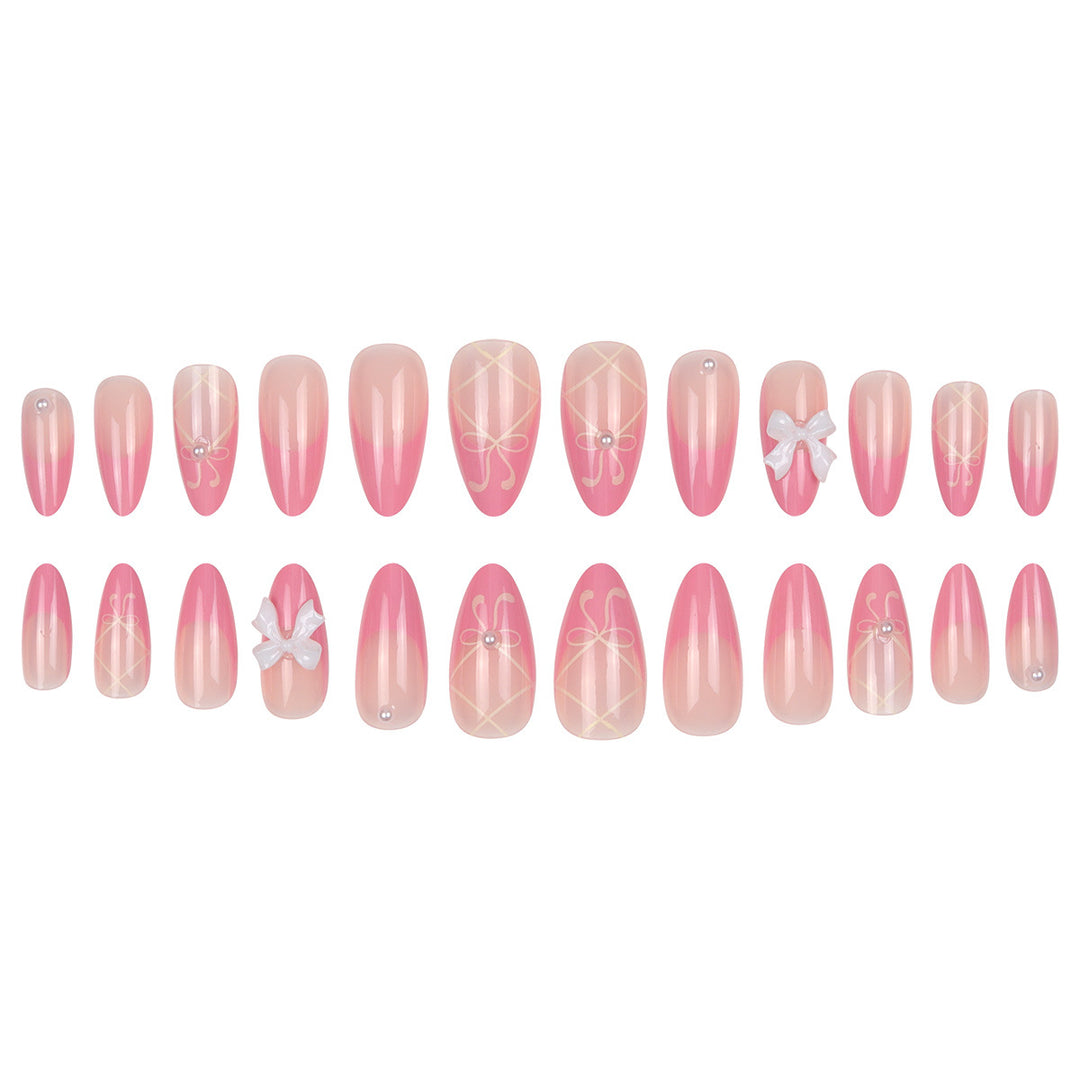 Artistic Bow-Embellished Stiletto Press-On Nails Kalsten
