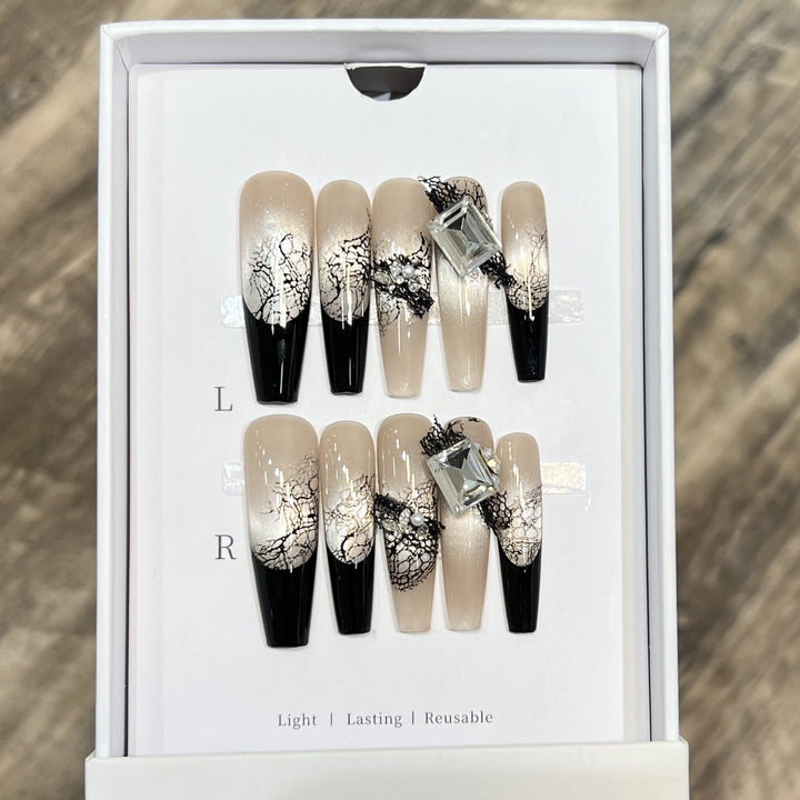 Elegant Stiletto Press-On Nail Set with Decorative Accents Kalsten