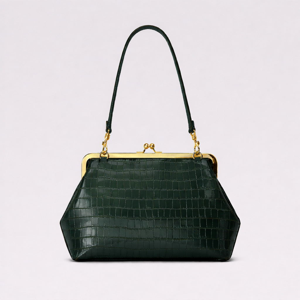 Elegant Glossy Crocodile-Effect Handbag