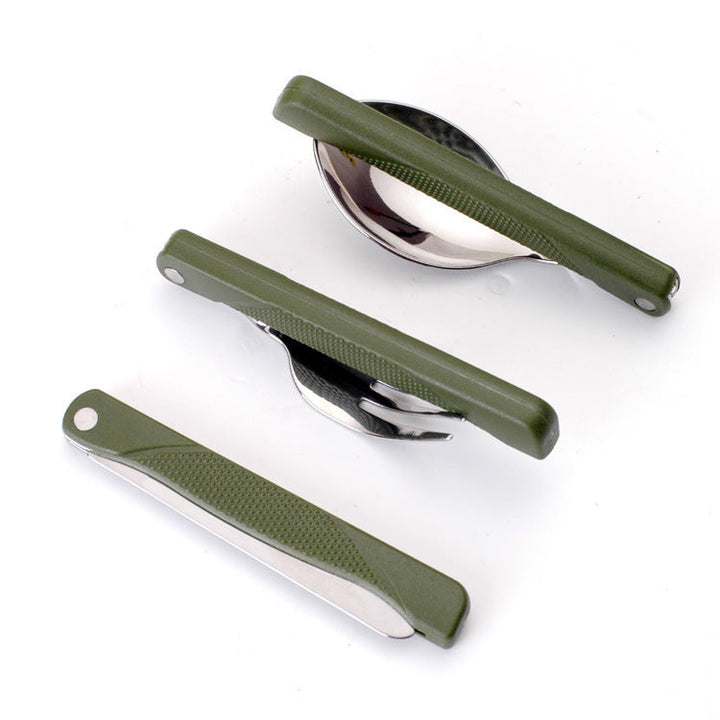 compact folding camping cutlery set with high-grade stainless steel utensils and tactical nylon pouch Kalsten