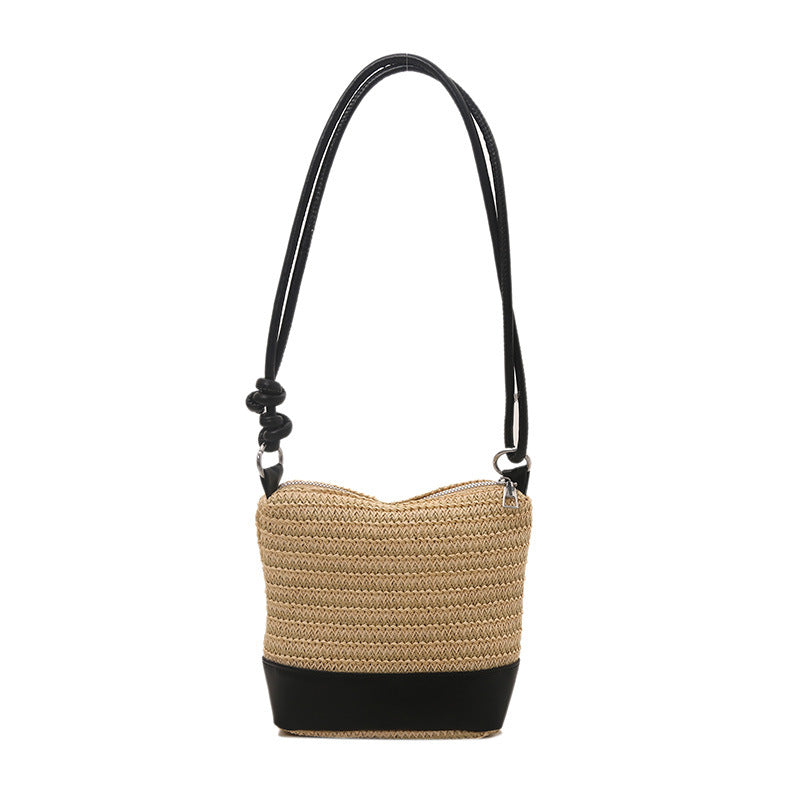 Woven Straw and Leather Crossbody Bag Kalsten