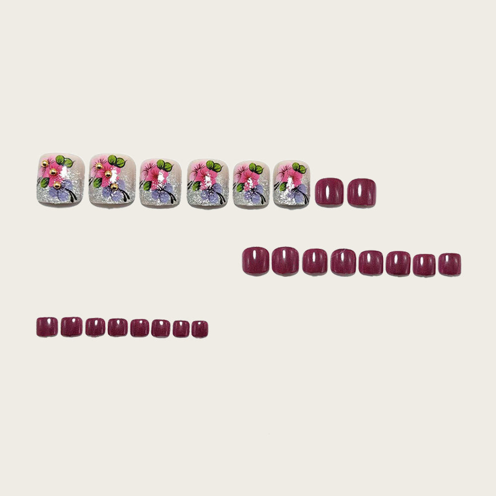 Artificial nails with floral designs and glitter effects Kalsten