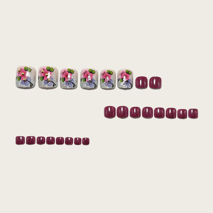 Artificial nails with floral designs and glitter effects Kalsten