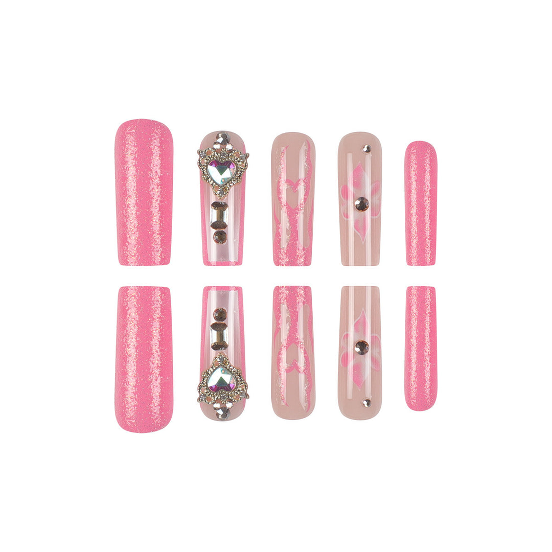 Artistic 3D Floral and Gem-Embellished Press-On Nails Kalsten
