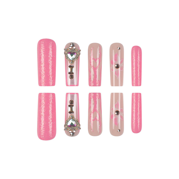 Artistic 3D Floral and Gem-Embellished Press-On Nails Kalsten
