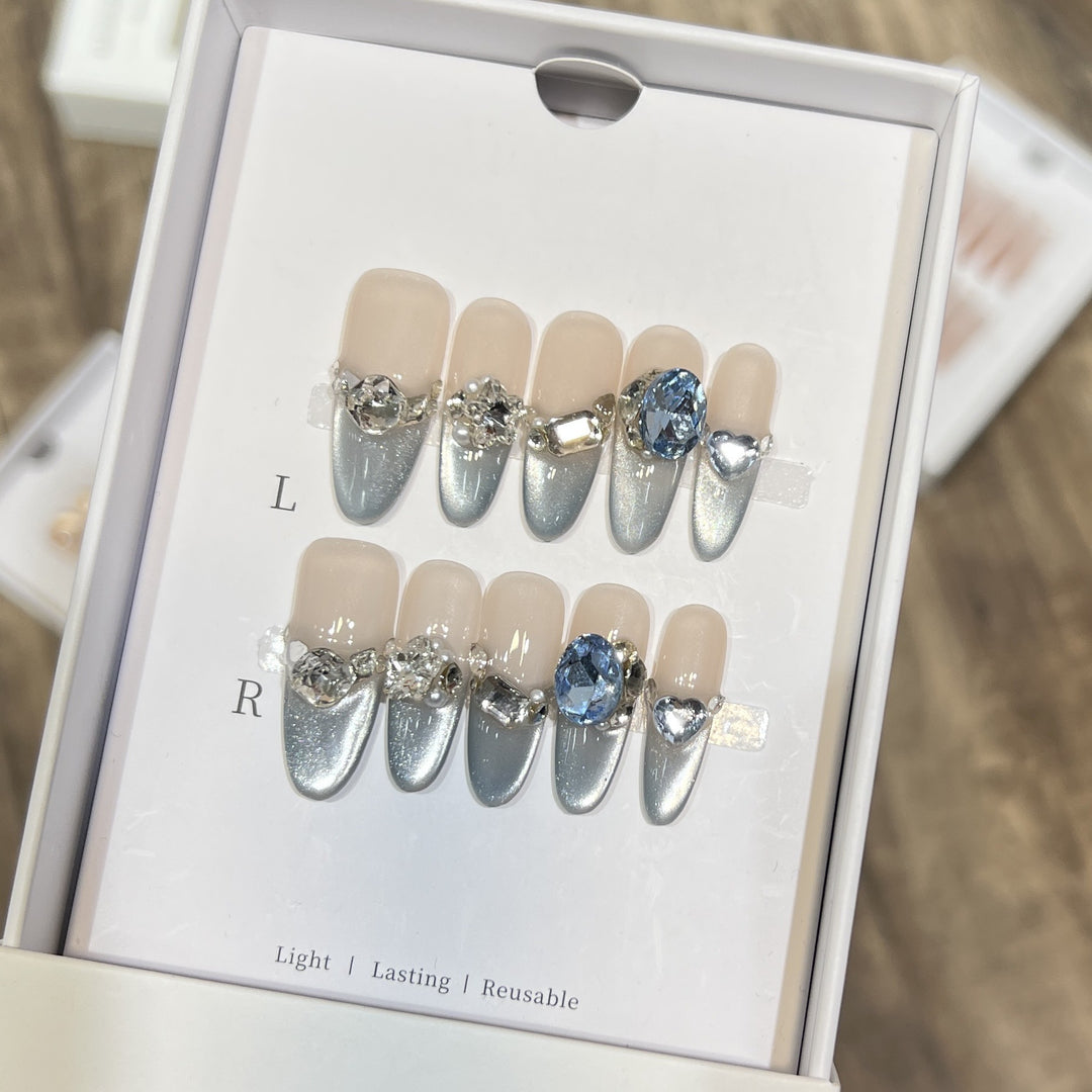 Decorative Stiletto Press-On Nails with Crystal Accents Kalsten