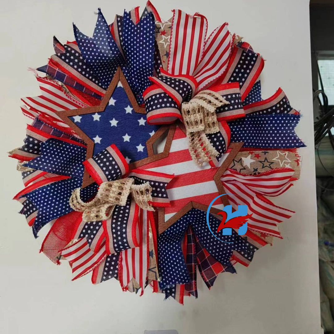 Unisex nan more patriotic front door wreath made of wood and jute ribbon with layered star and bow details Kalsten