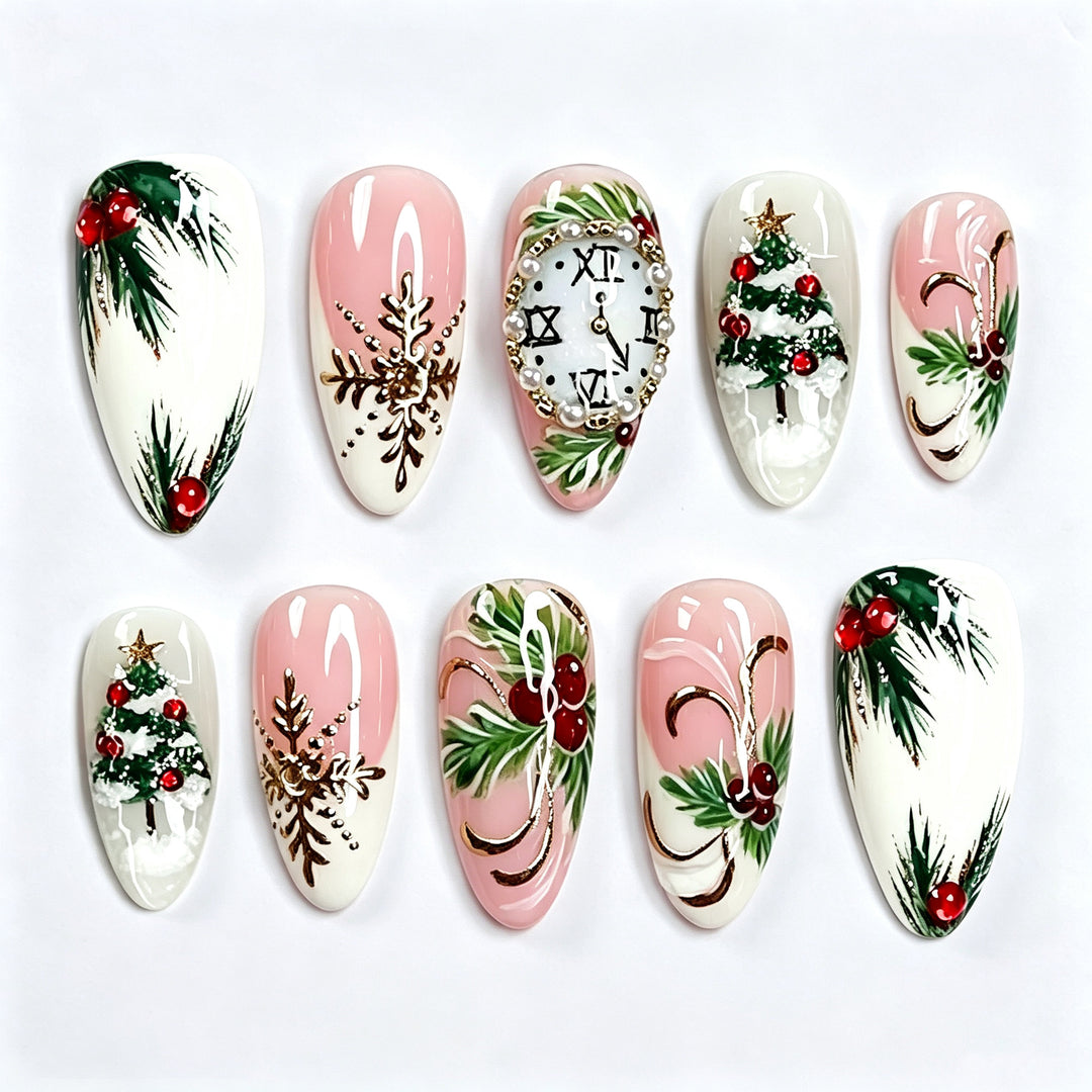 Festive Holiday-Inspired Press-On Nail Art Set