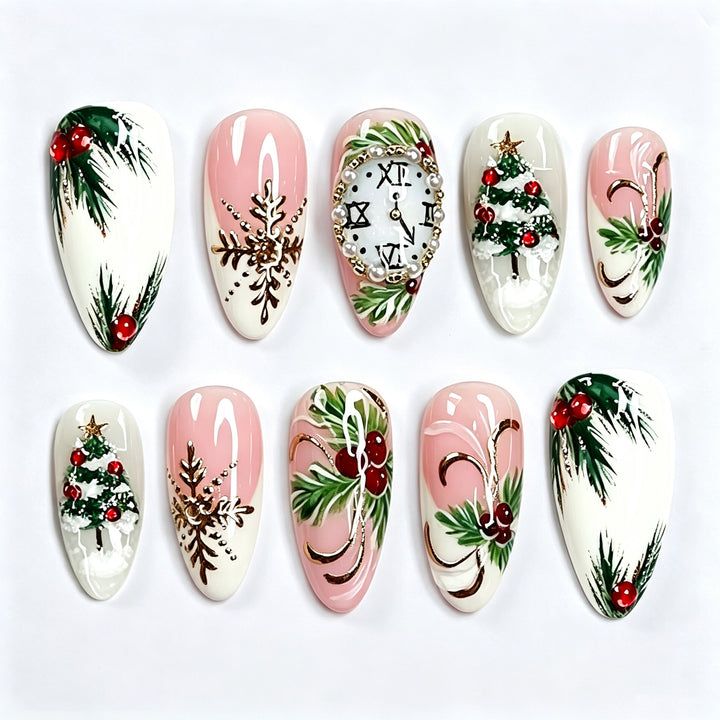 Festive Holiday-Inspired Press-On Nail Art Set