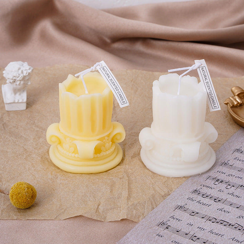 Hand-Poured Baroque Scroll Fluted Soy-Blend Decorative Pillar Candle