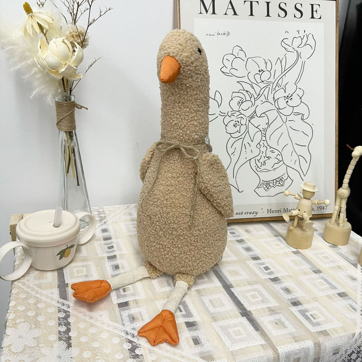 Plush Curly Fleece Goose Soft Toy with Gingham Bandana