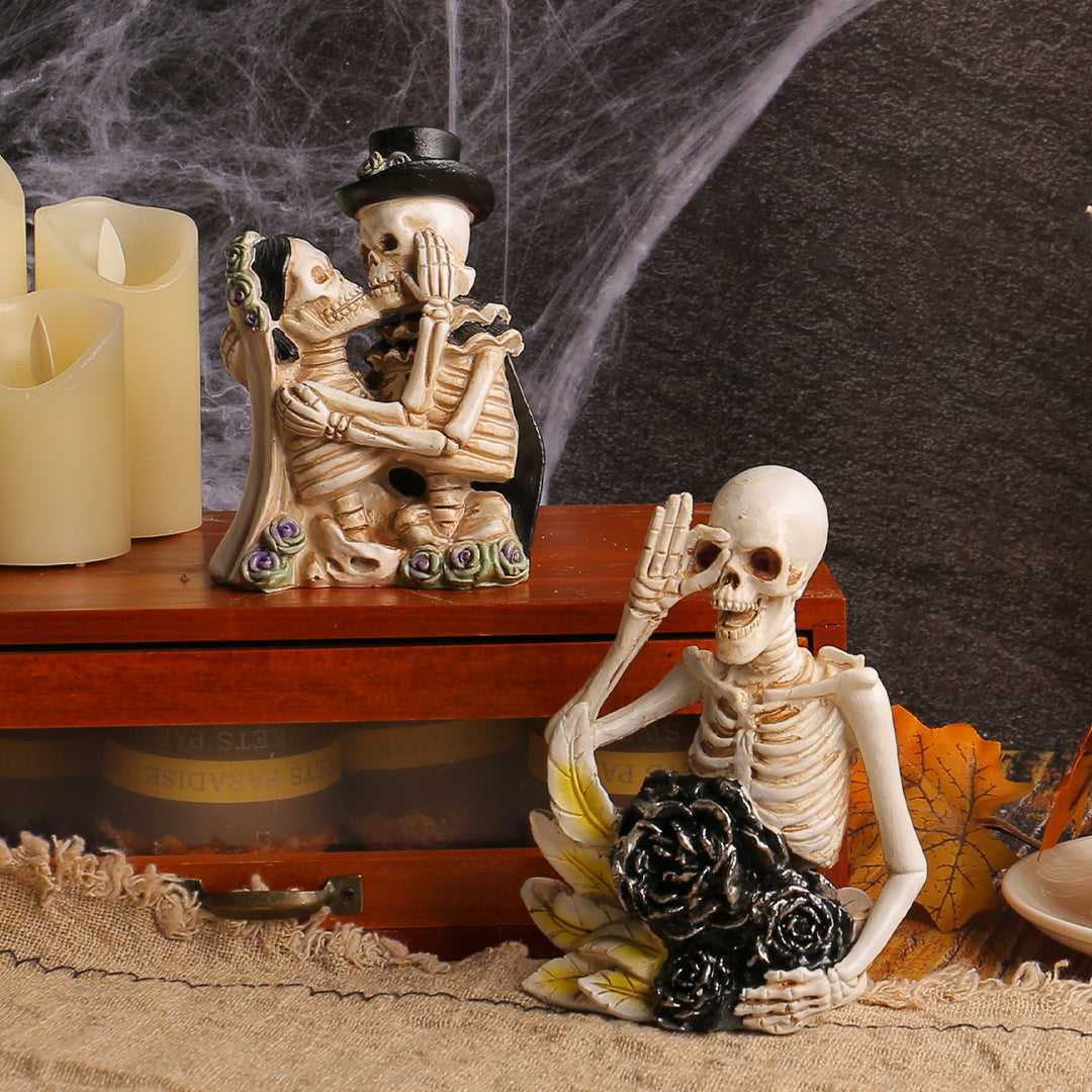 Detailed Resin Halloween Decoration Figure Skeleton with Double Bass