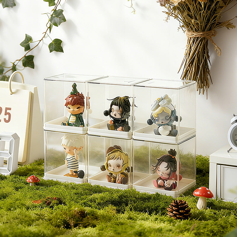 Stackable acrylic display box for collectible figures with removable lid and dust-proof protection