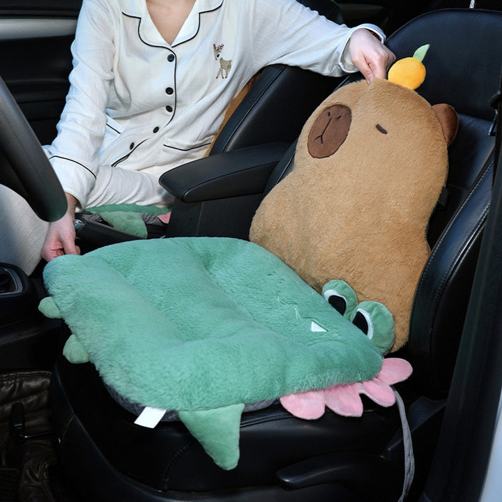 Cozy ergonomic child seat cushion with back support in animal plush design