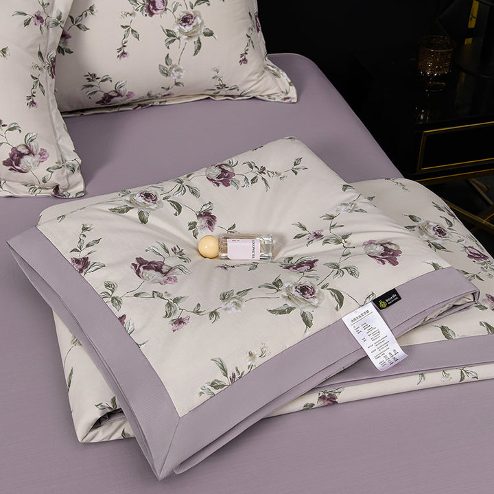 Floral Cotton Sateen Duvet Cover Set With Piped Border And Matching Pillow Shams