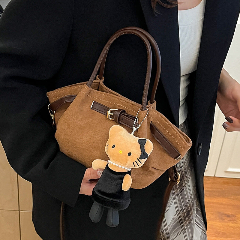 Faux Suede Handheld Satchel