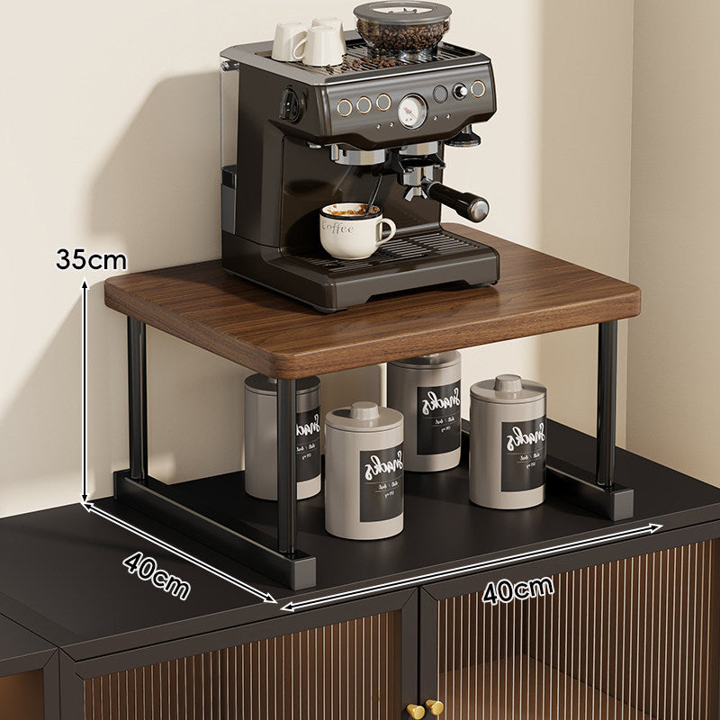 Two-Tier Countertop Coffee Station Shelf Riser with Walnut Top and Metal Frame