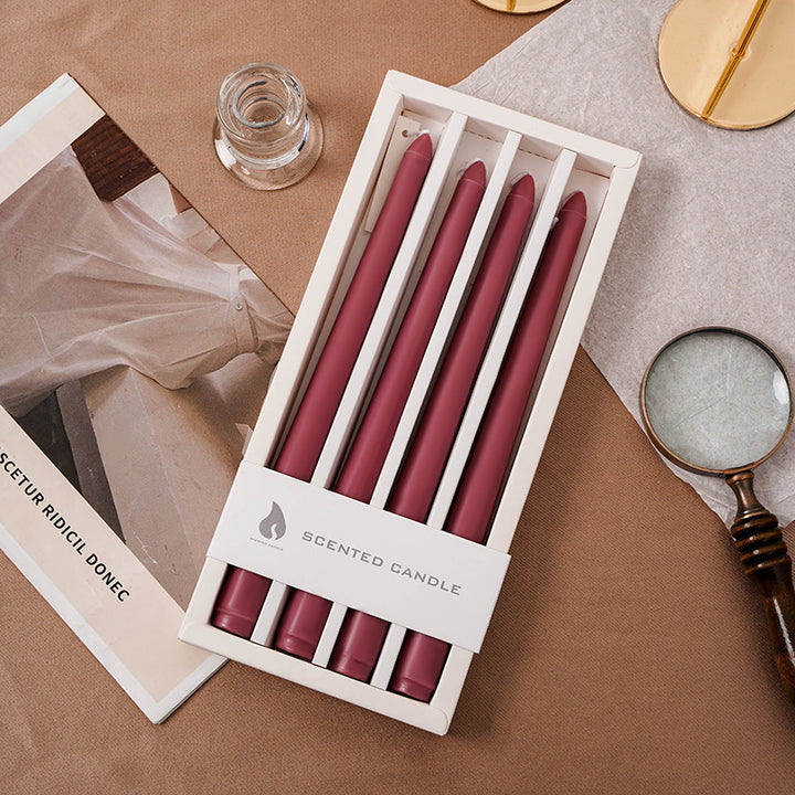 Scented Long Slim Dinner Taper Candles Set of Four with Slow-Burn Soy Blend