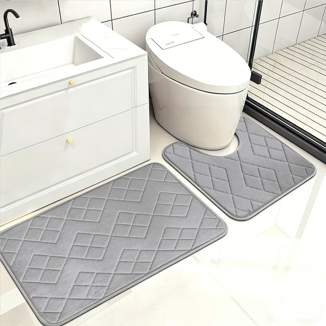 Luxurious Quilted Memory Foam Bath Mat Set Kalsten
