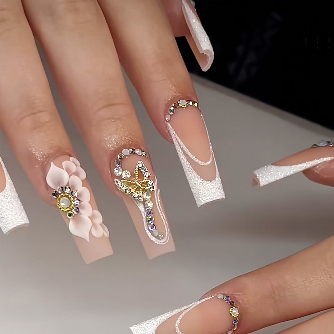 Decorative Floral and Gem-Embellished Press-On Nails Kalsten