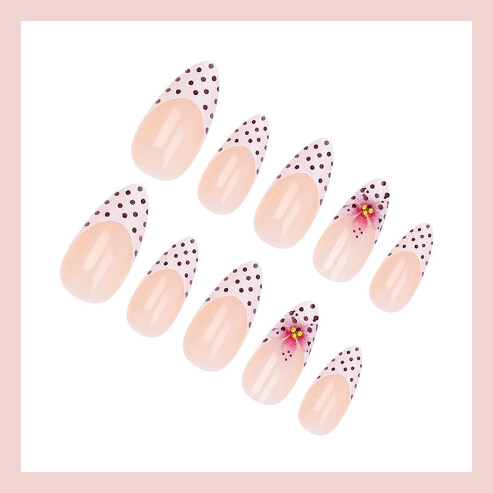 Artificial nails with elegant flower and dot motifs Kalsten