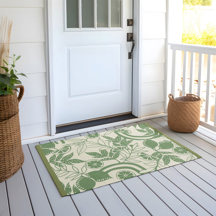 Woven table runner with floral vinyl print look and reinforced overlock stitching Kalsten