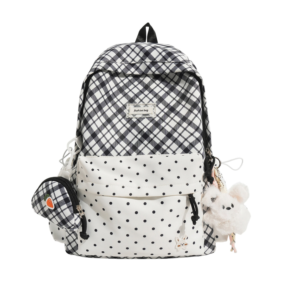 Stylish Plaid Backpack with Fun Decorative Accents Kalsten