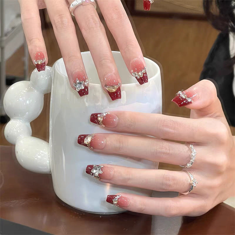 Elegant Press-On Nail Set with Gemstone Accents Kalsten
