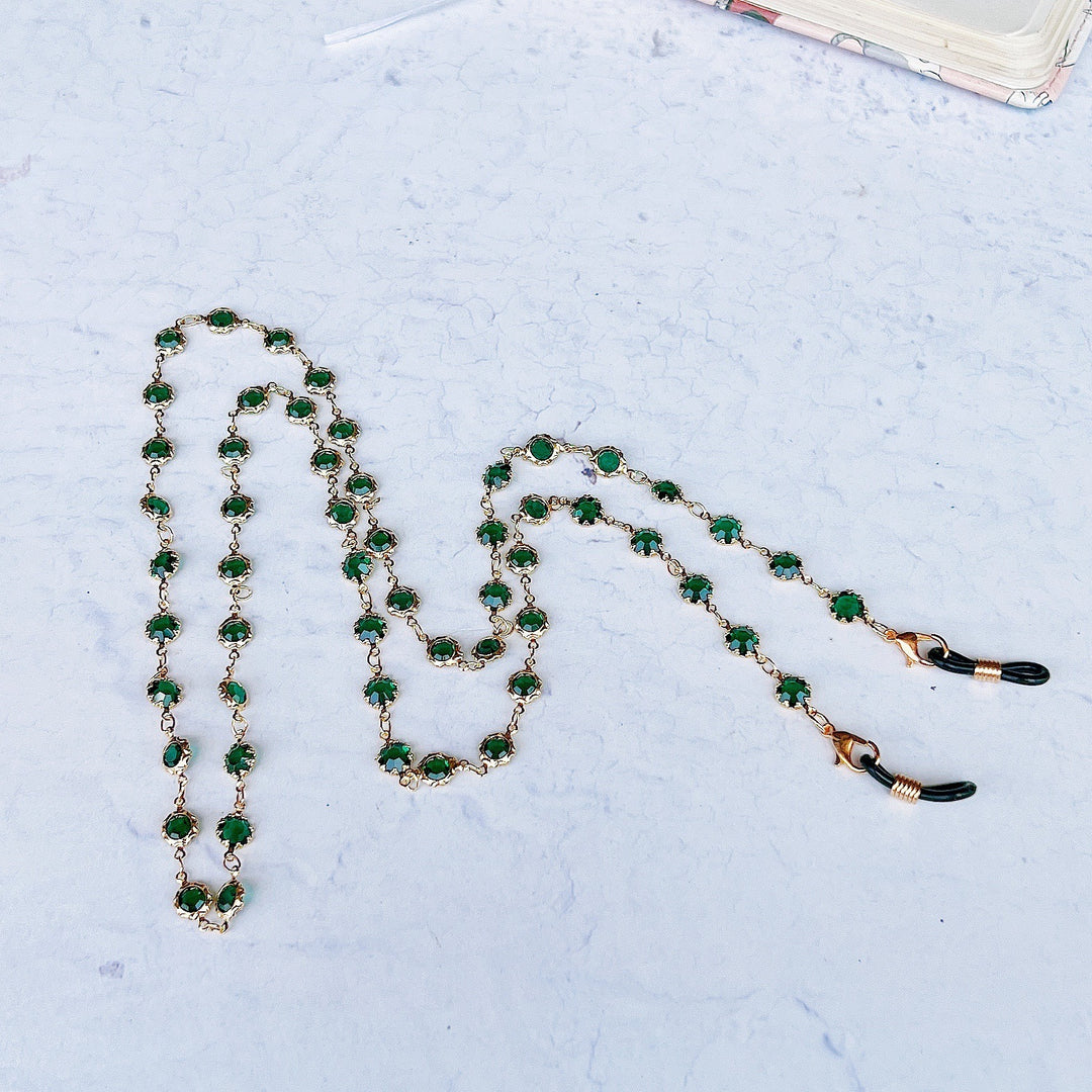 Elegant Black Gemstone Eyewear Chain Kalsten