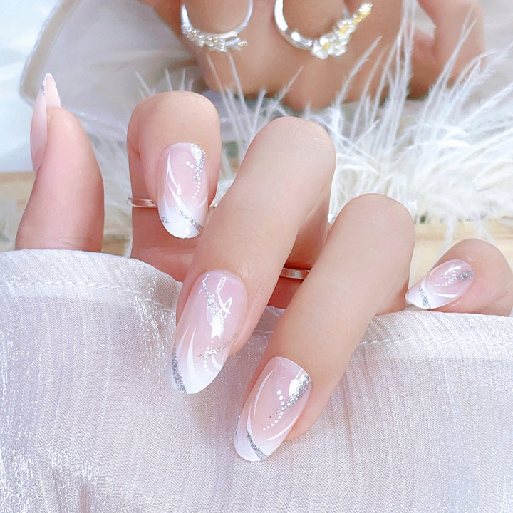 Elegant Press-On Nail Set with Rhinestone Details