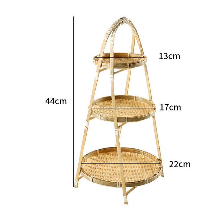 Unisex Three-Tier Serving Stand made of hand-woven natural material Kalsten
