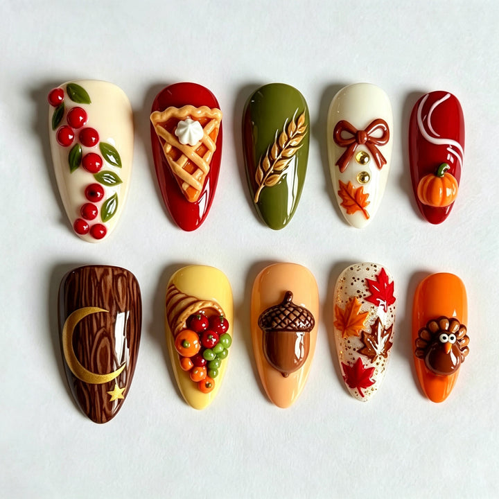 Festive Harvest-Themed Press-On Nail Art Set