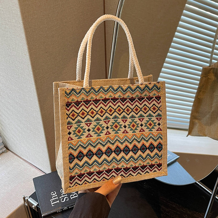 Ethnic Patterned Woven Tote Bag