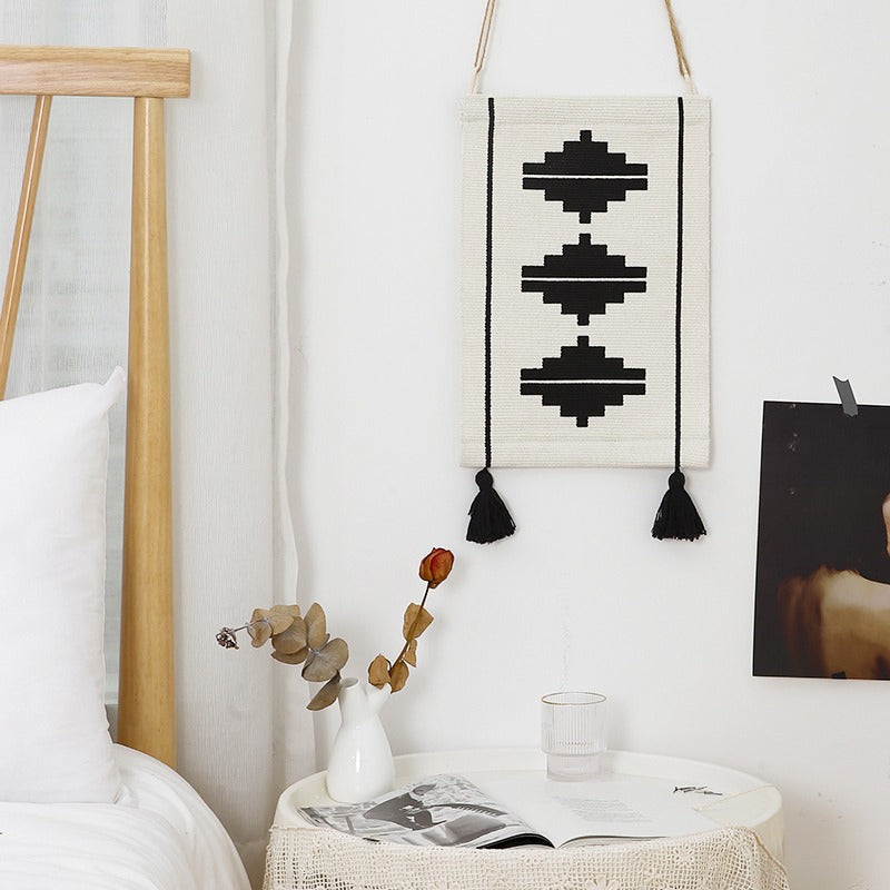 Woven wall hanging with graphic ethnic relief and tassels Kalsten