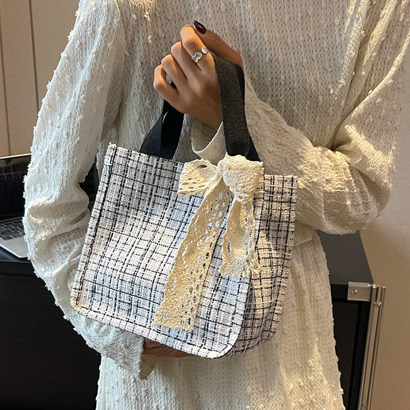 Lace-Detail Structured Tote Bag