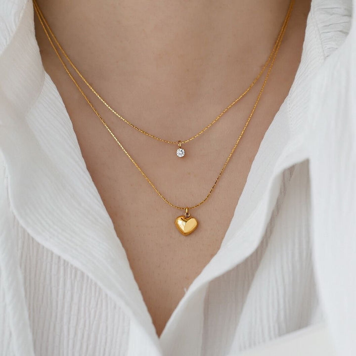 Heart Charm Layered Necklace Kalsten