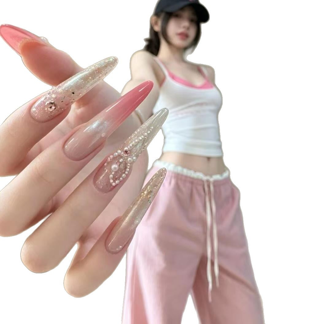 Elegant Stiletto Nail Extensions with Rhinestone Accents