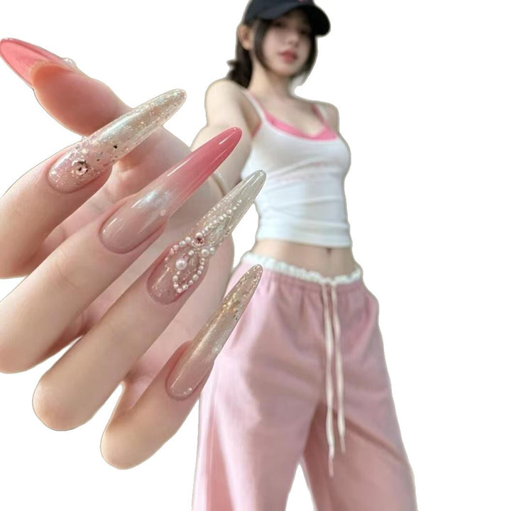 Elegant Stiletto Nail Extensions with Rhinestone Accents