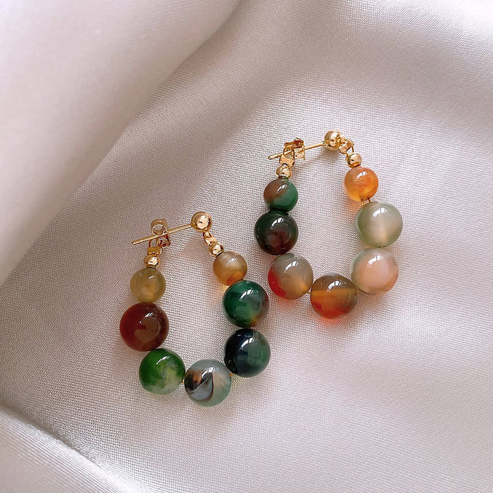 Elegant Stone Beaded Hoop Earrings Kalsten