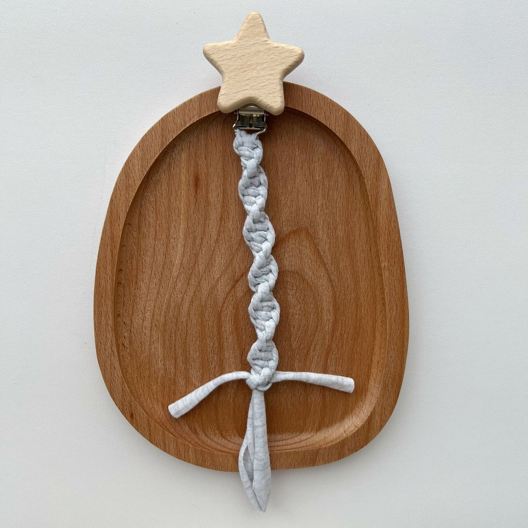 Braided Cotton Pacifier and Teether Clip with Wooden Star Clamp