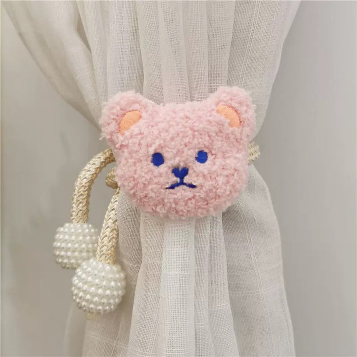 Plush Bear Curtain Tieback with Braided Rope and Pearl Tassels