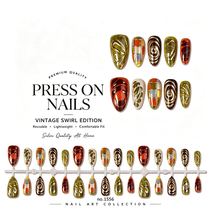 Vintage Swirl Pattern Press-On Nails