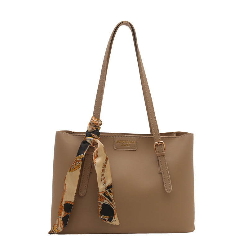 Elegant Faux Leather Tote Bag with Scarf Detail