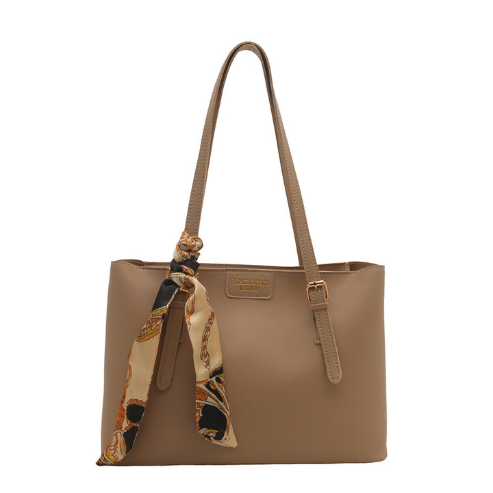Elegant Faux Leather Tote Bag with Scarf Detail