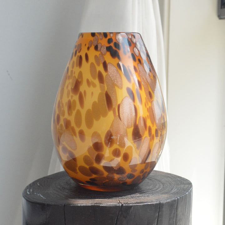 Handblown Speckled Glass Bulb Vase with Narrow Mouth and High-Gloss Finish Kalsten