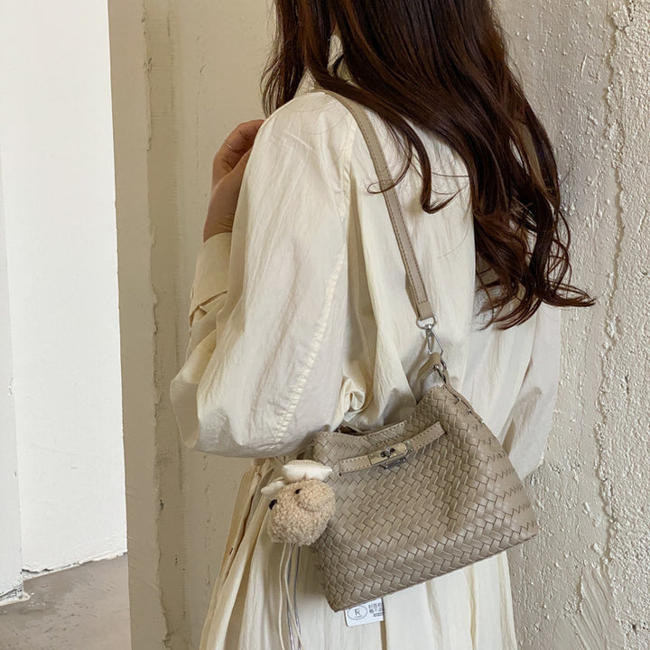 Woven Leather Bucket Tote Bag