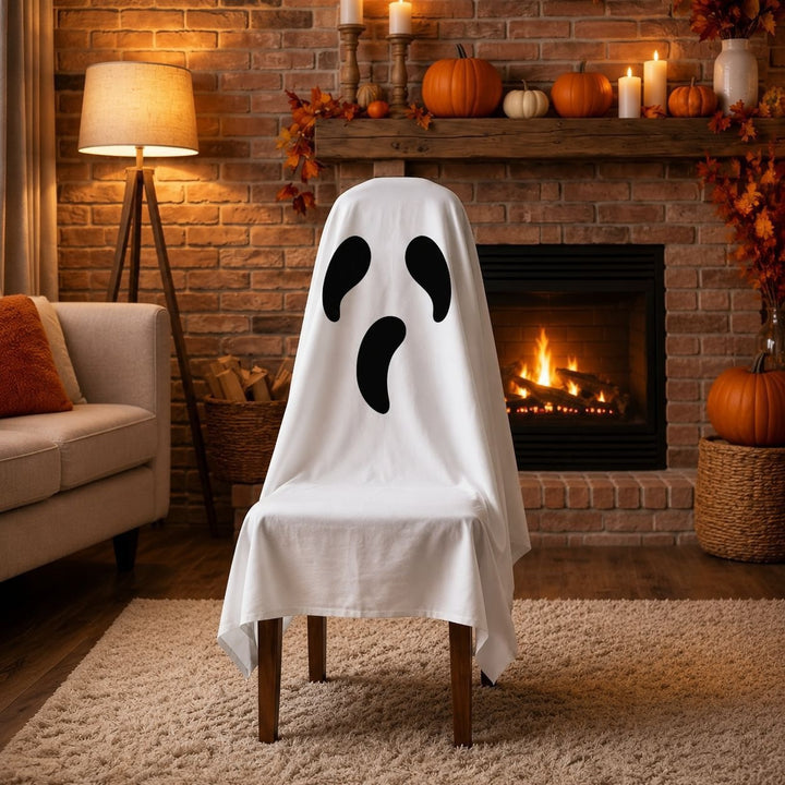 Ghost Throw Costume with Sewn-On Eyes and Bow Appliqué