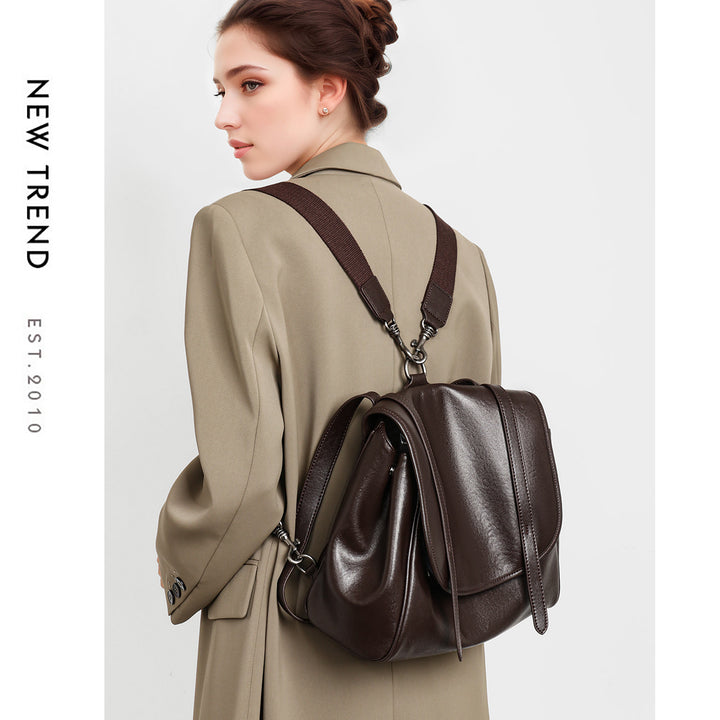 Structured Flap-Top Leather Shoulder Satchel with Convertible Straps