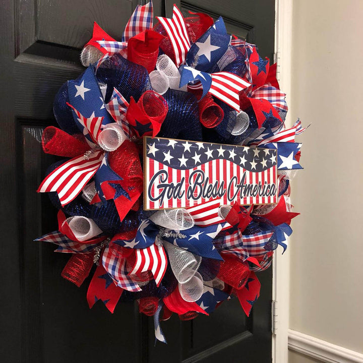 Unisex nan patriotic burlap starburst wreath with layered mesh petals and jute rosette center Kalsten