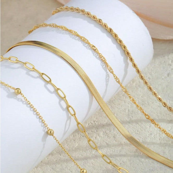 Layered Silver Chain Bracelet Set Kalsten